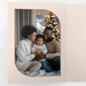 Candlelight Amber Cozy Vibes Retro Christmas Photo 三つ折りクリスマスカード (内部最初)