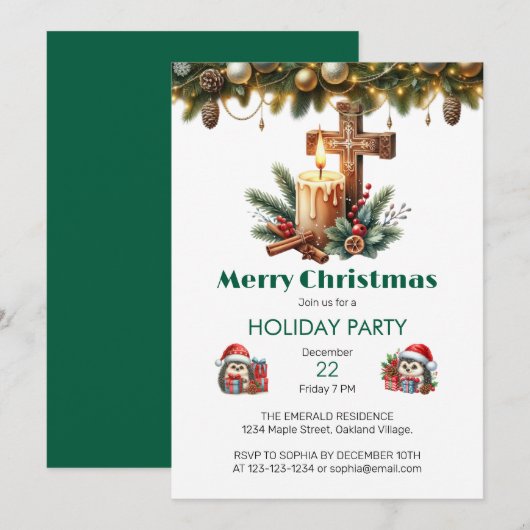 Candlelit Cross with Cinnamon and Berry Christmas 招待状 (正面/裏面)