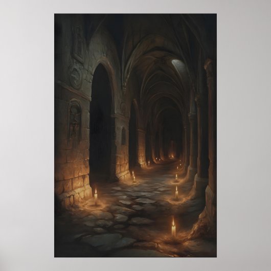 Candlelit Labyrinth Gothic Castle Corridor Art Pri ポスター (正面)