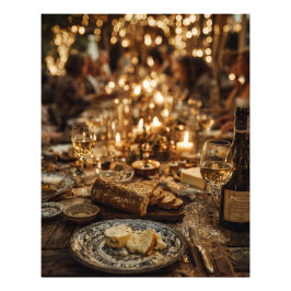 Candlelit Wine & Bread Feast フォトプリント
