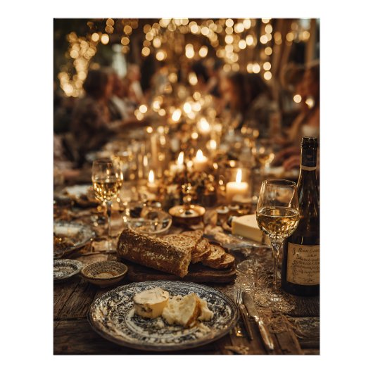 Candlelit Wine & Bread Feast フォトプリント (正面)