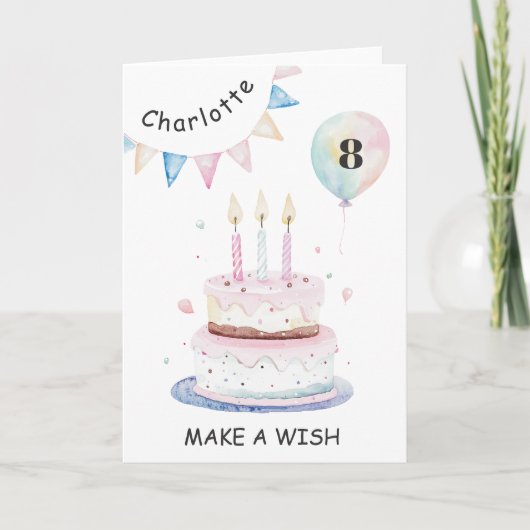 Candles and Cake Make a Wish Rainbow Birthday カード (正面)