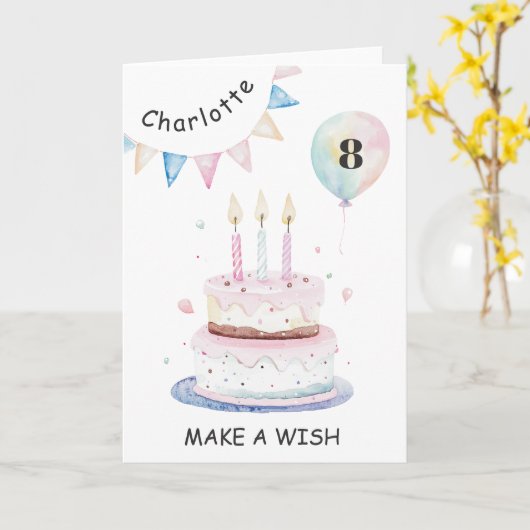 Candles and Cake Make a Wish Rainbow Birthday カード (黄色い花)