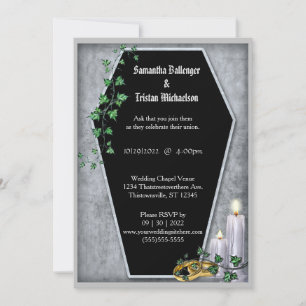 Candles and Ivy Coffin Shaped Modern Goth Wedding 招待状