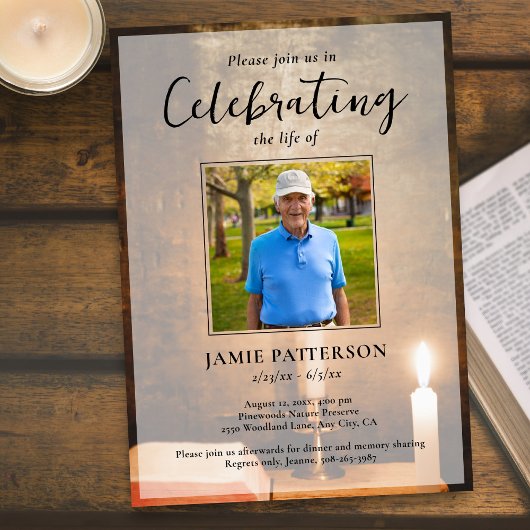 Candles Bible Celebration of Life Photo Funeral 招待状