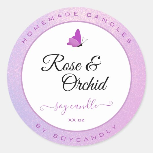 Candles Packaging Pink Ombre Glitter Butterfly ラウンドシール (正面)