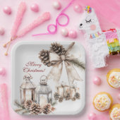 Candles Snow Pine Cones Christmas ペーパープレート (パーティー)