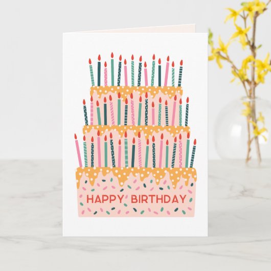 Candles tiered cake illustration birthday card カード (黄色い花)