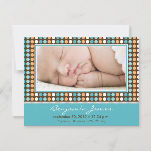 Candy カラフル Dots Birth Announcement (aqua) 案内状 (正面)