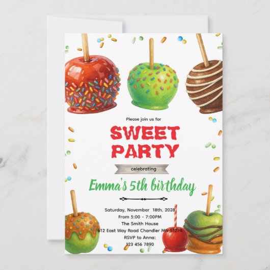Candy Apple birthday party Invitation 招待状 (正面)