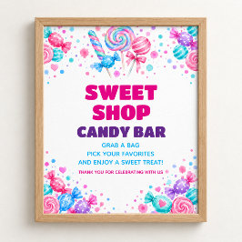 Candy Bar Sweet Shop Watercolor Birthday Sign ポスター