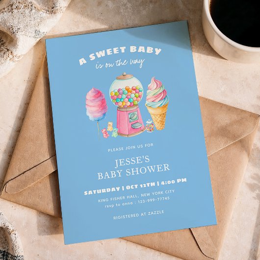 Candy Blue A Sweet Baby Shower is on the way  招待状