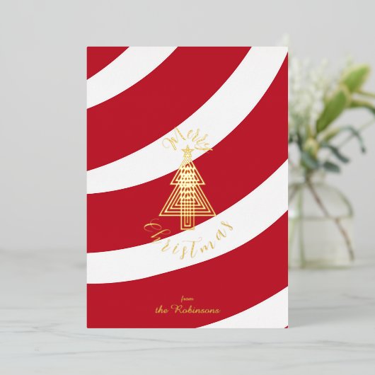 Candy Cane Art Deco Merry Christmas Tree 箔シーズンカード (立ち正面)
