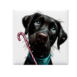 Candy Cane Black Dog Christmas Magnet マグネット