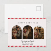 Candy Cane Border 3 Arch Photos Merry Christmas ポストカード (正面/裏面)