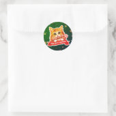 Candy Cane Cat Sticker – Cute Mischievous  ラウンドシール (バッグ)