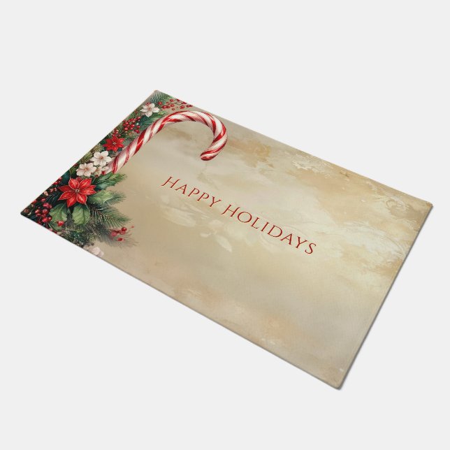 Candy Cane Christmas Holiday Doormat ドアマット (アングル)