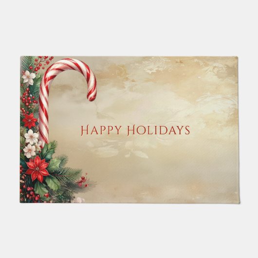 Candy Cane Christmas Holiday Doormat ドアマット (正面)