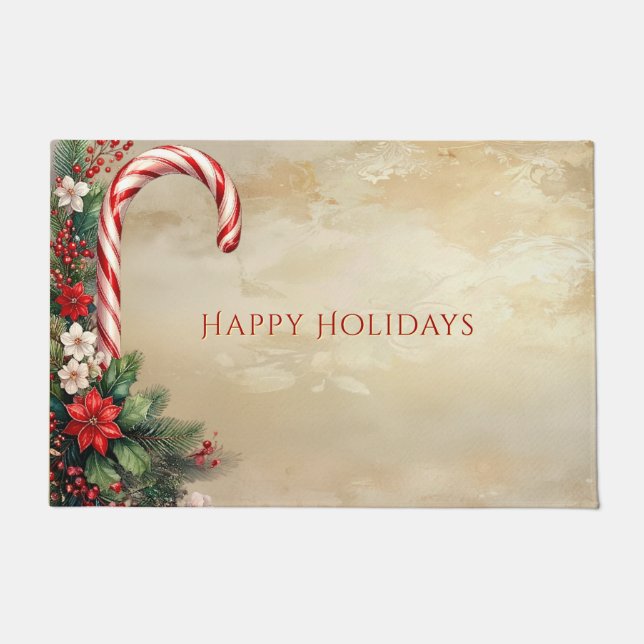 Candy Cane Christmas Holiday Doormat ドアマット (正面)