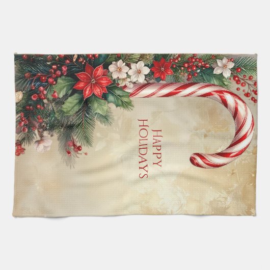 Candy Cane Christmas Holiday Kitchen Towel キッチンタオル (横)