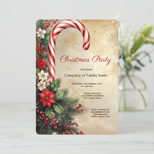 Candy Cane Christmas Holiday Party Invitation 招待状 (スタンド正面)