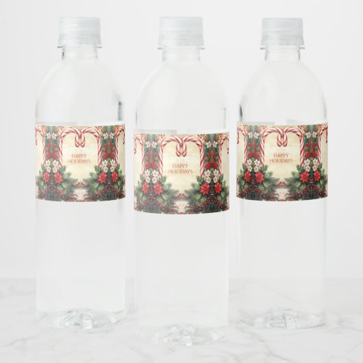 Candy Cane Christmas Holiday Water Bottle Label ペットボトルラベル (ボトル)