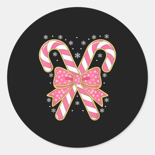 Candy Cane Christmas Season Girls Womens Retro Coq ラウンドシール (正面)