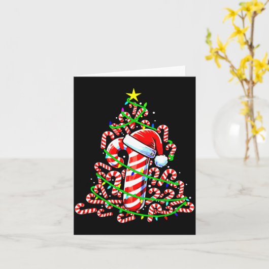 Candy Cane Christmas Tree Lights Santa  カード (黄色い花)