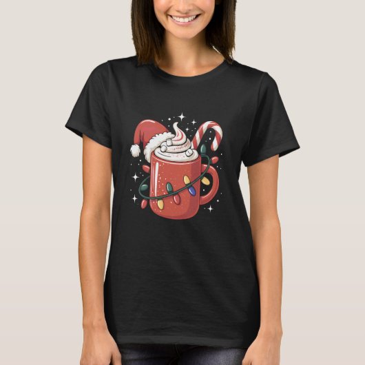 Candy Cane Cocoa Mug Christmas Lights Santa Hat Ki Tシャツ (正面)