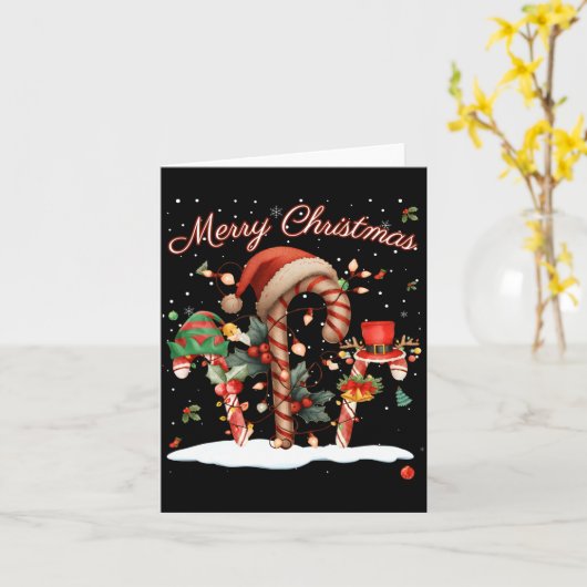 Candy Cane Crew Christmas Elf Hat Santa Holiday De カード (黄色い花)