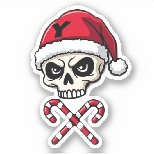 Candy Cane Crew Skull Christmas 2025 Funny Men Boy シール (正面)