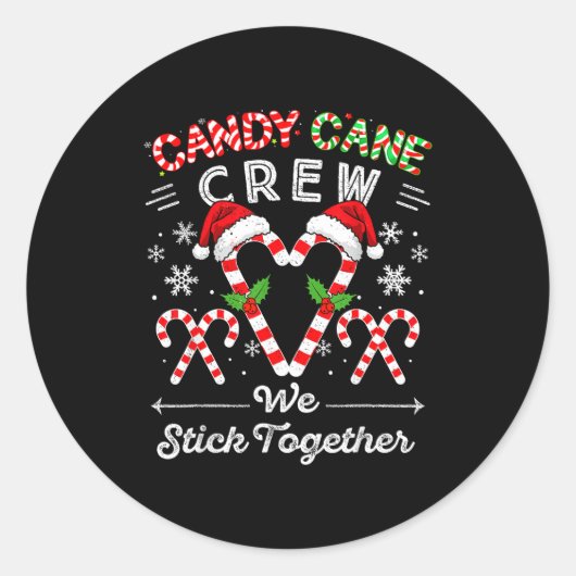 Candy Cane Crew We Stick Together Christmas Xmas M ラウンドシール (正面)
