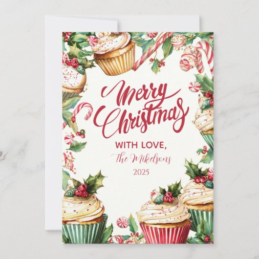 Candy Cane Cupcake Christmas シーズンカード (正面)