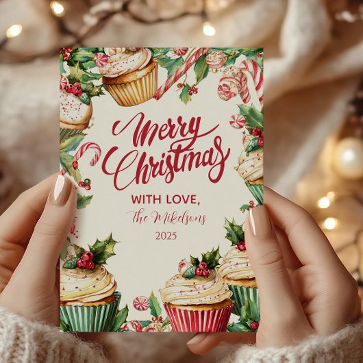 Candy Cane Cupcake Christmas シーズンカード