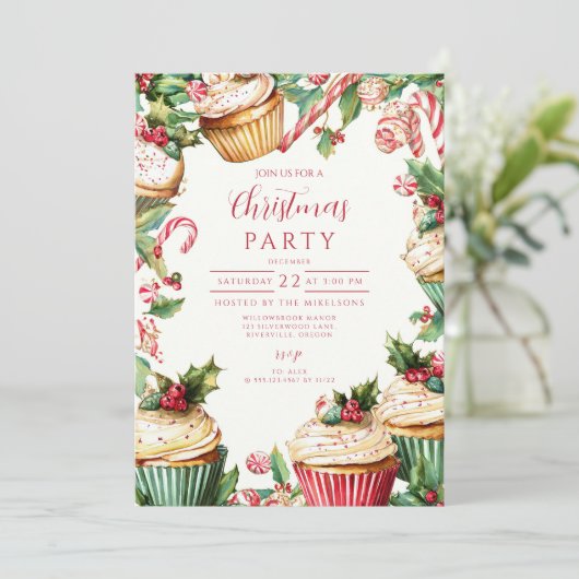Candy Cane Cupcake Christmas 招待状 (スタンド正面)