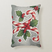 Candy Cane Duo With Holly And Berries アクセントクッション (正面(垂直))