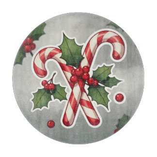 Candy Cane Duo With Holly And Berries カッティングボード