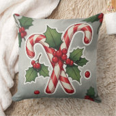 Candy Cane Duo With Holly And Berries クッション (ブランケット)