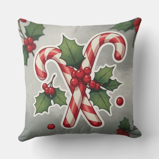 Candy Cane Duo With Holly And Berries クッション (裏面)