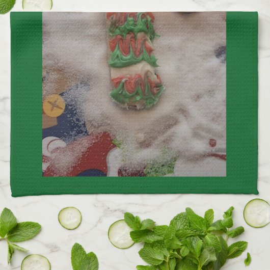 Candy Cane Hand Towel on Green キッチンタオル (折り畳み)