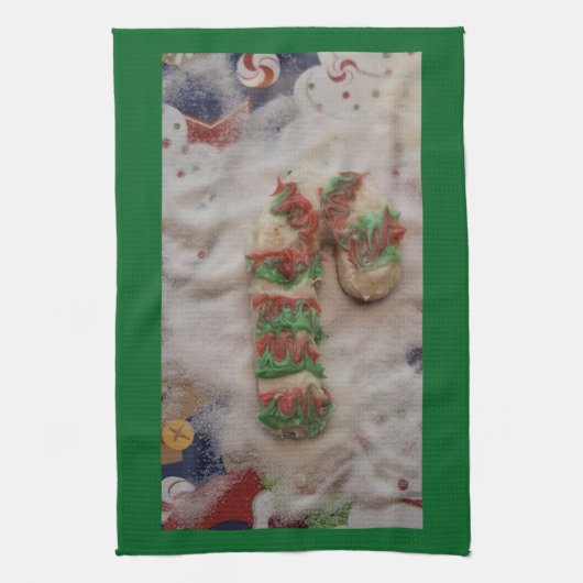 Candy Cane Hand Towel on Green キッチンタオル (縦)