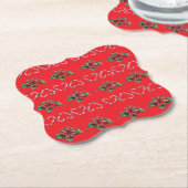 Candy Cane Heart and Holly Pattern – Festive Chris ペーパーコースター (アングル)