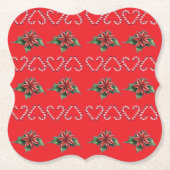 Candy Cane Heart and Holly Pattern – Festive Chris ペーパーコースター (正面)