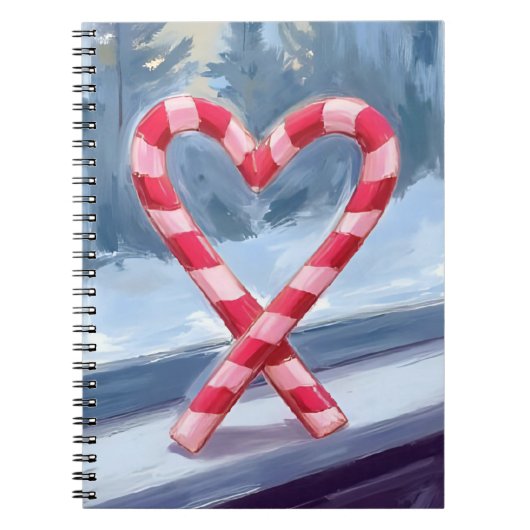 Candy Cane Heart Christmas Holiday Watercolor ノートブック (正面)