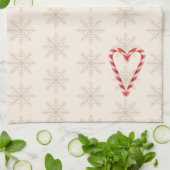 Candy Cane Heart Illustration Snowflake Pattern キッチンタオル (折り畳み)