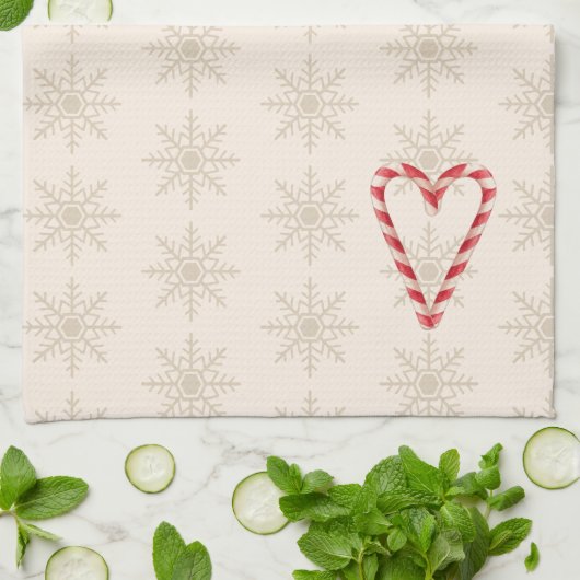 Candy Cane Heart Illustration Snowflake Pattern キッチンタオル (折り畳み)