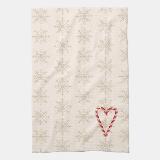 Candy Cane Heart Illustration Snowflake Pattern キッチンタオル (縦)