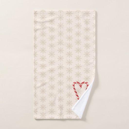 Candy Cane Heart Snowflake Pattern Holiday バスタオルセット (ハンドタオル)