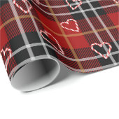 Candy Cane Hearts and Snowflakes On Plaid ラッピングペーパー (ロールコーナー)