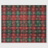 Candy Cane Hearts and Snowflakes On Plaid ラッピングペーパー (フラット)